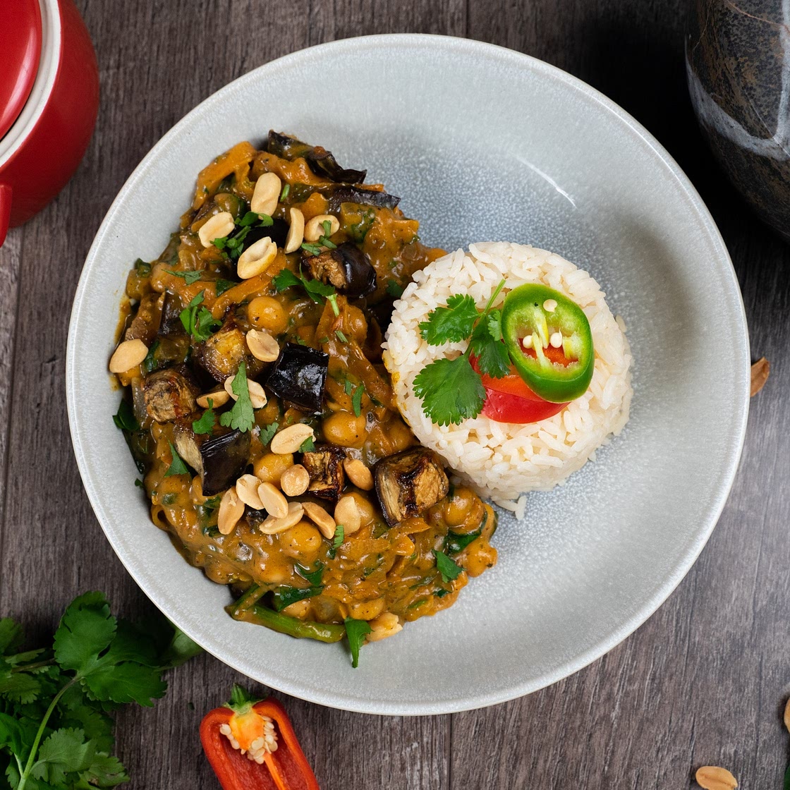 Maple Roast Aubergine & Peanut Curry by Pureety