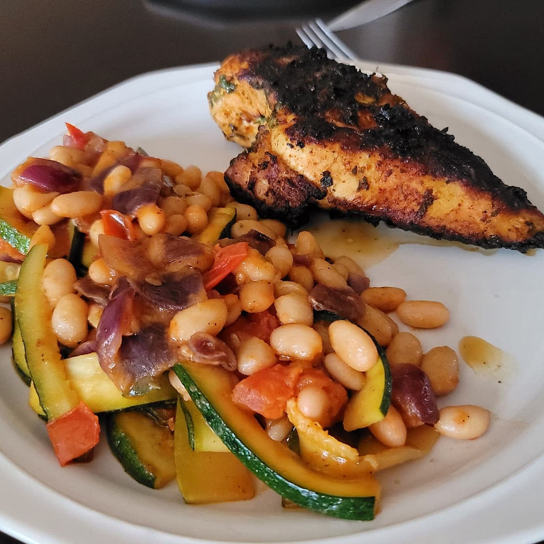 Light Mediterranean grilled chicken and veggies