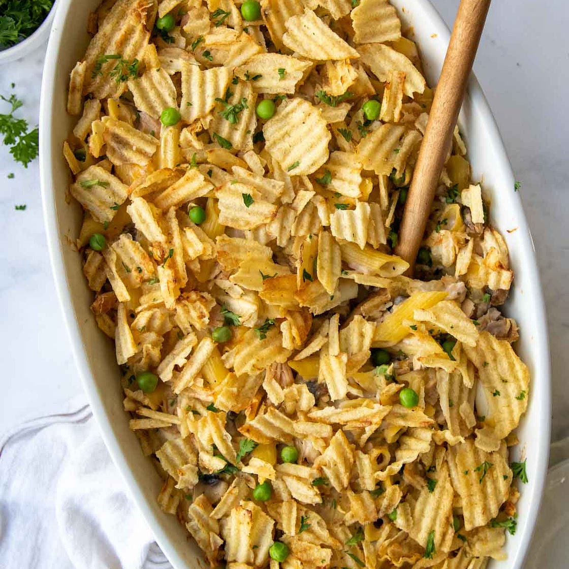 Old Fashioned Tuna Noodle Casserole with Potato Chips