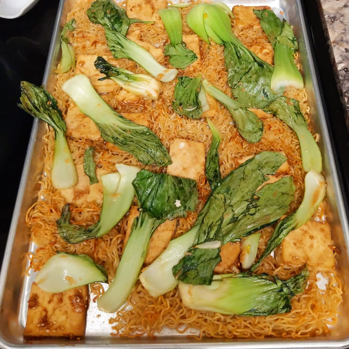 Crispy Sheet-Pan Noodles With Glazed Tofu