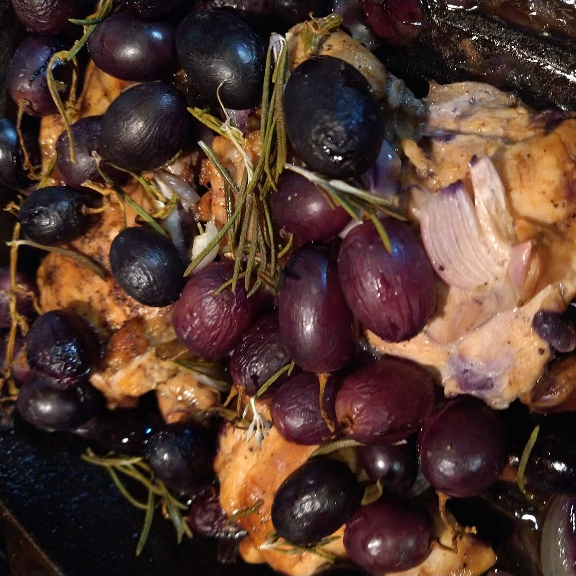 Rosemary Chicken Thighs with Roasted Grapes and Shallots