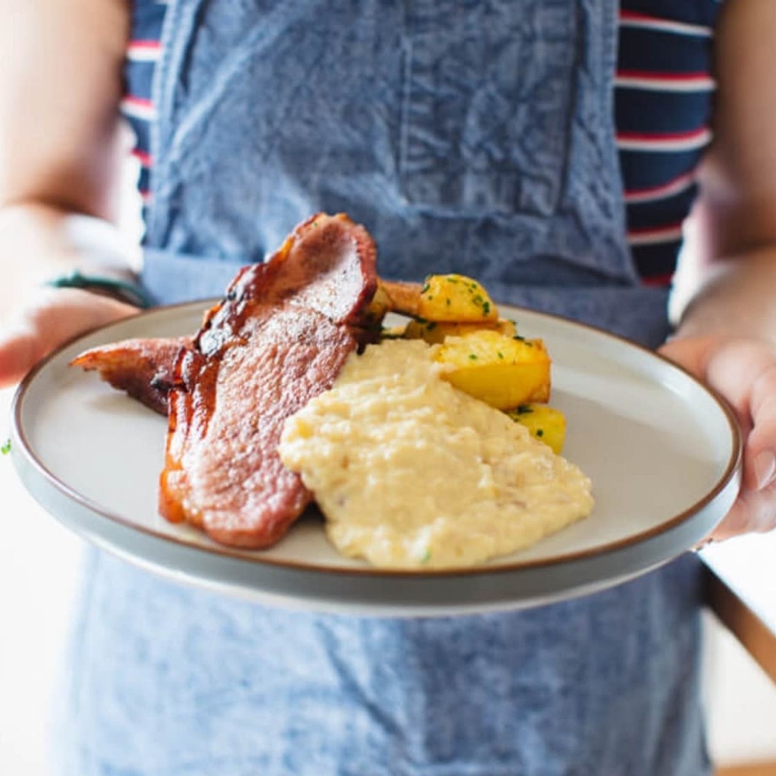 Ham, Bread Sauce and Herby Root Veg