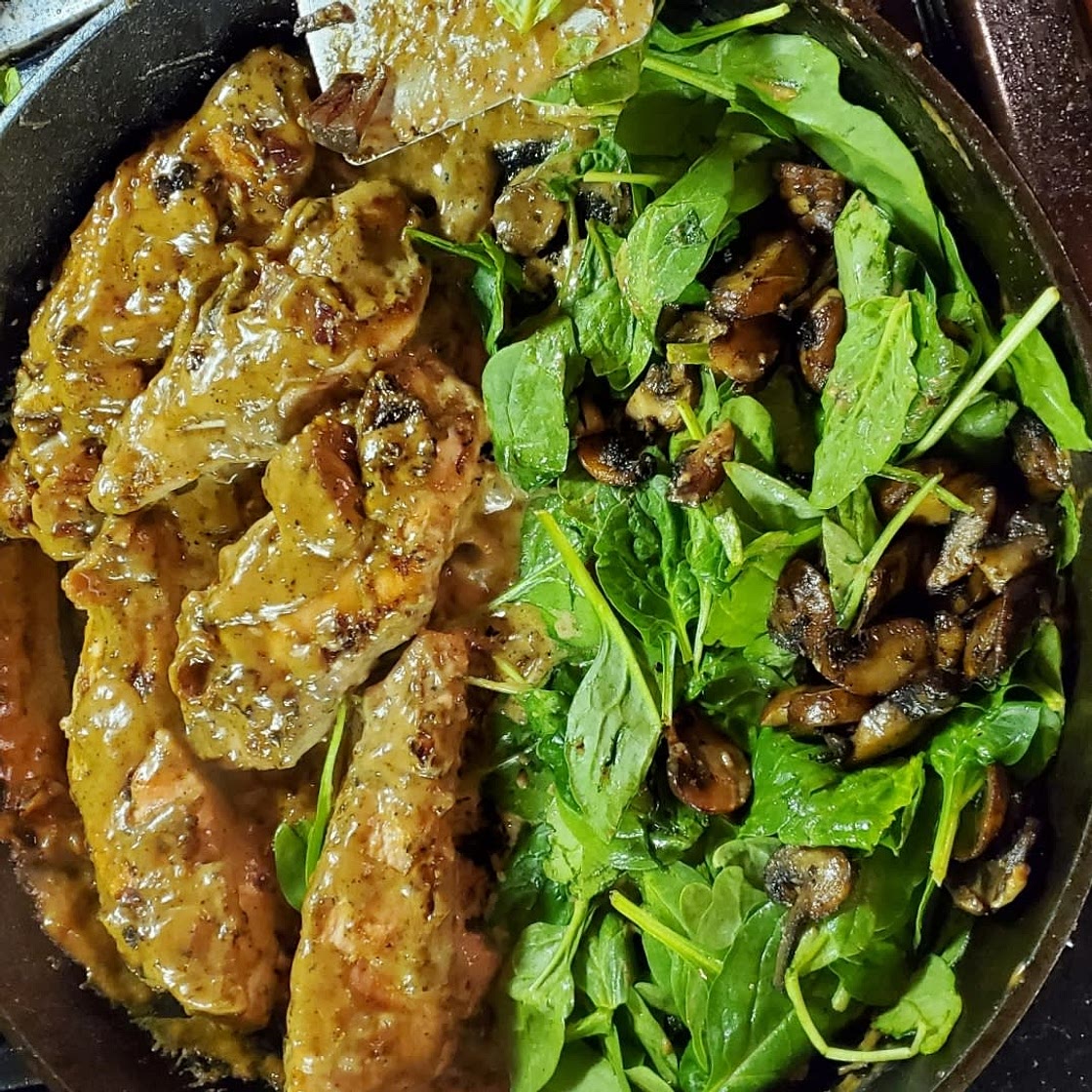Creamy Balsamic Spinach Bacon Mushroom Chicken