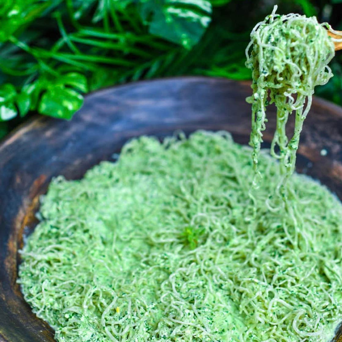 Kelp Noodles with Kale Basil Pesto