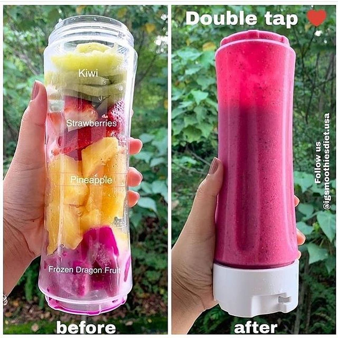 Dragonfruit pineapple smoothie with kiwi , strawberries and almond milk.