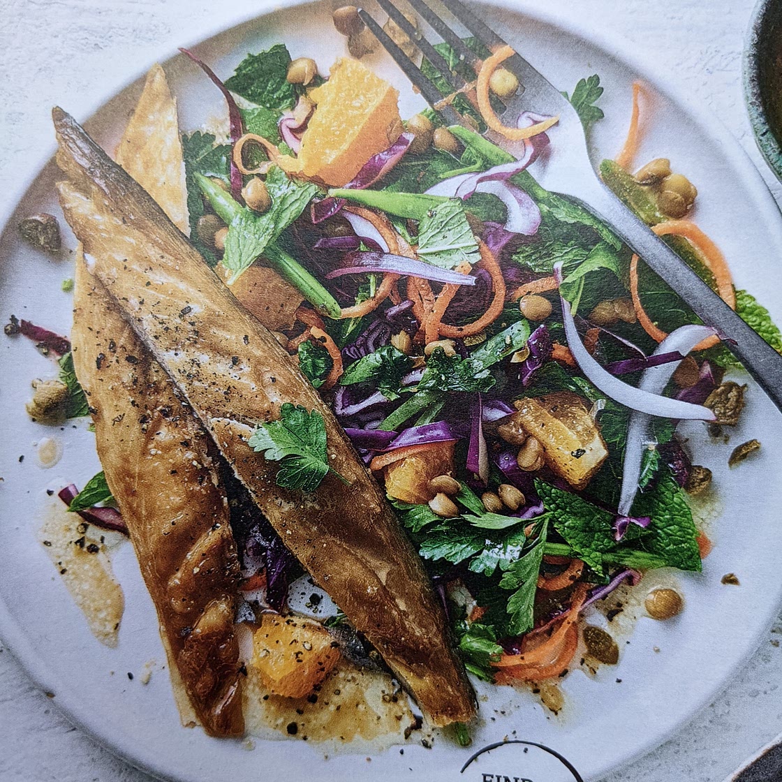 Smoked mackerel with rainbow lentil slaw