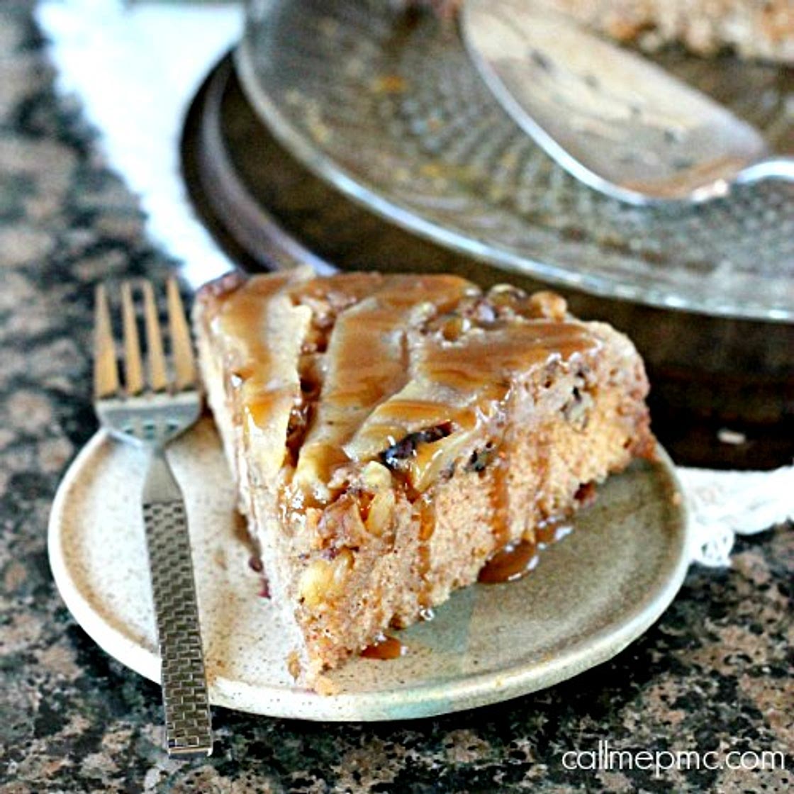 Upside Down Maple Pear Walnut Skillet Cake