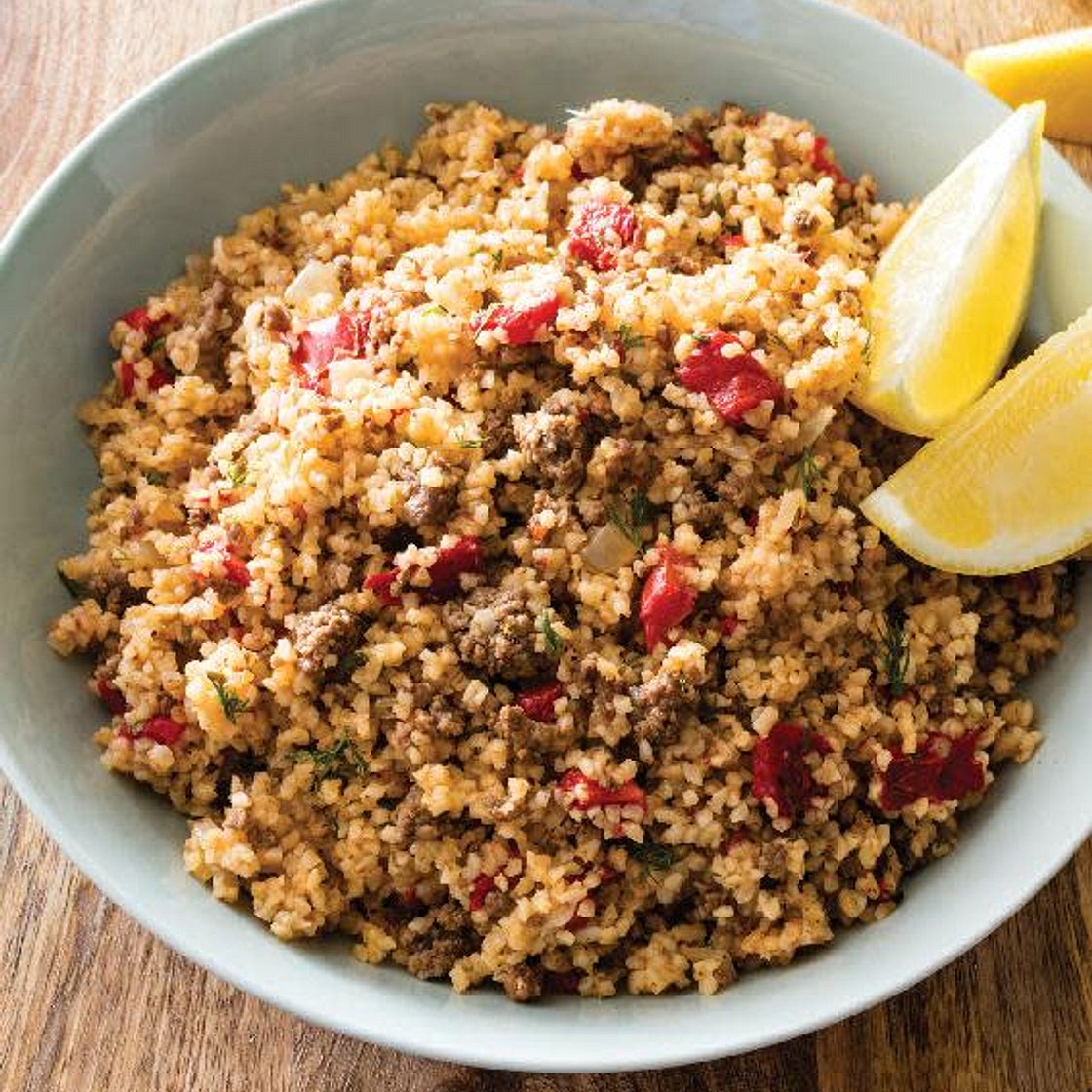 *0306kcal[8.0][10/10]* Bulgur with Herbed Lamb and Roasted Red Peppers