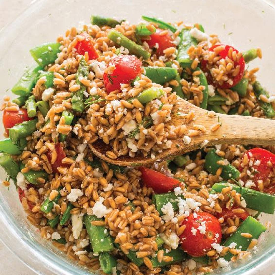 *0317kcal[8.6][10/10]* Farro Salad with Asparagus, Snap Peas, and Tomatoes