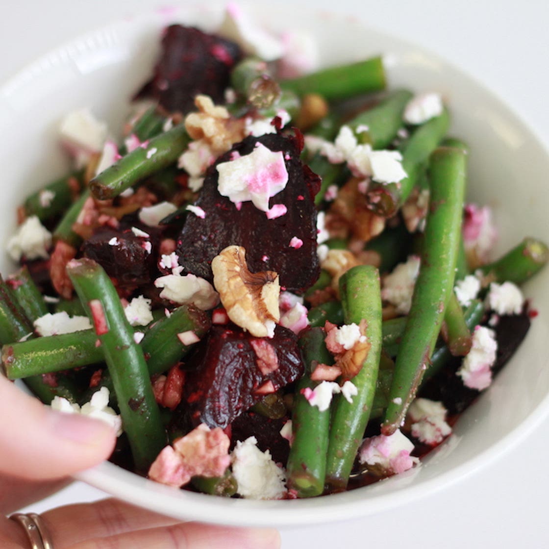 Beetroot, Green Beans & Feta high fibre 4 serves 112calories each  15.9g carb 5g fat 4.2g protein*