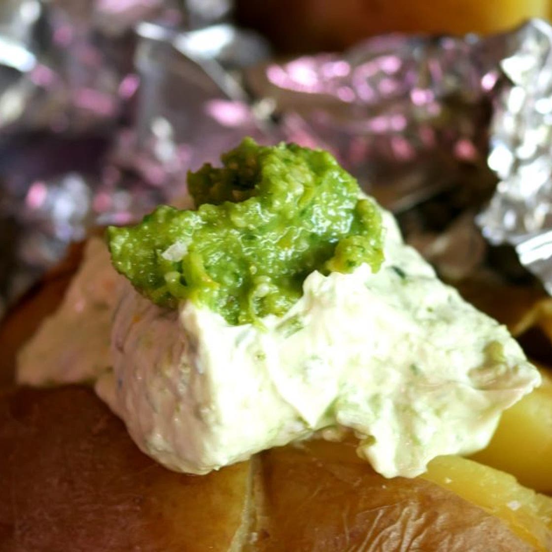 Jacket Potatoes with Pesto Sour Cream