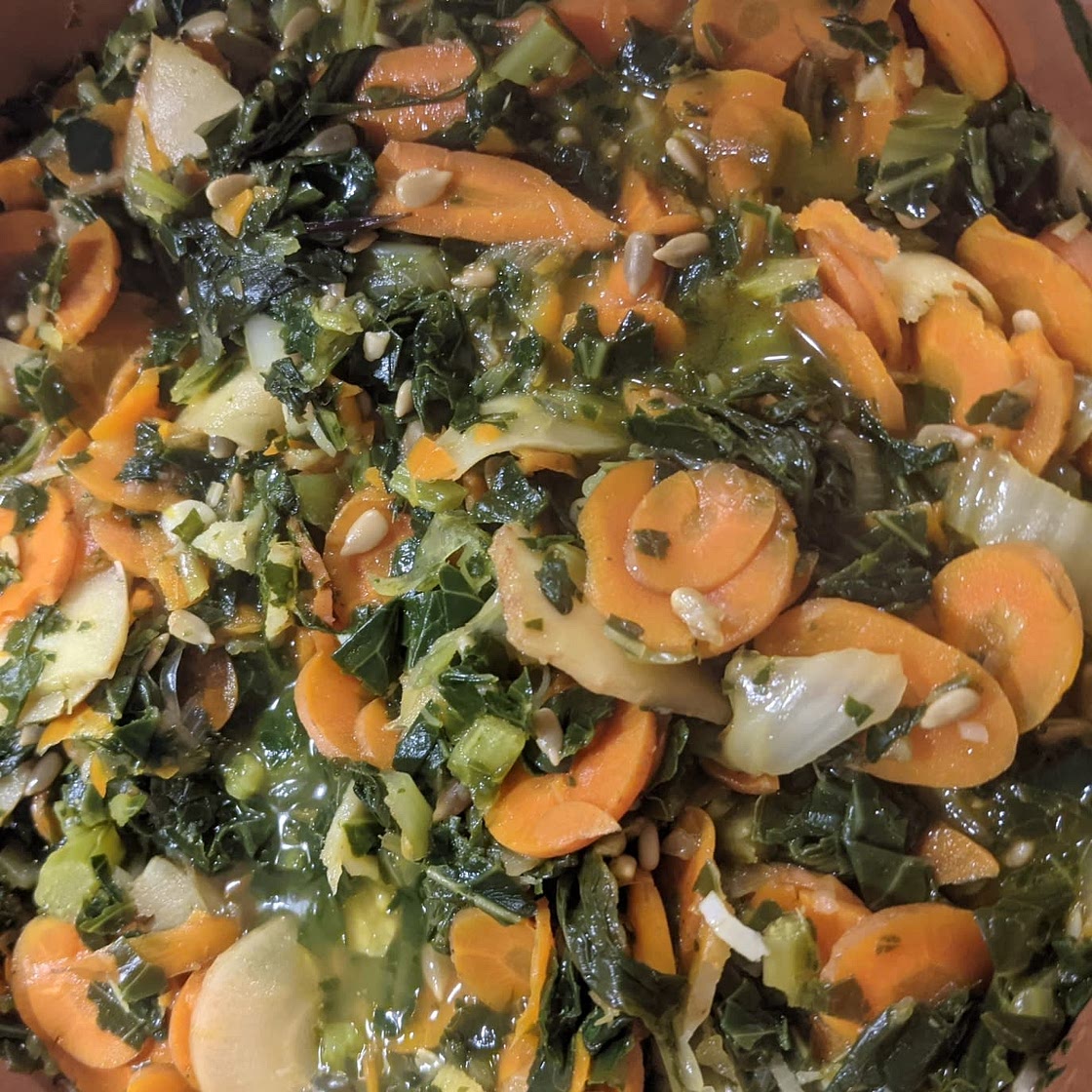 Carrot Ginger Soup with Parsnips & Collard Greens