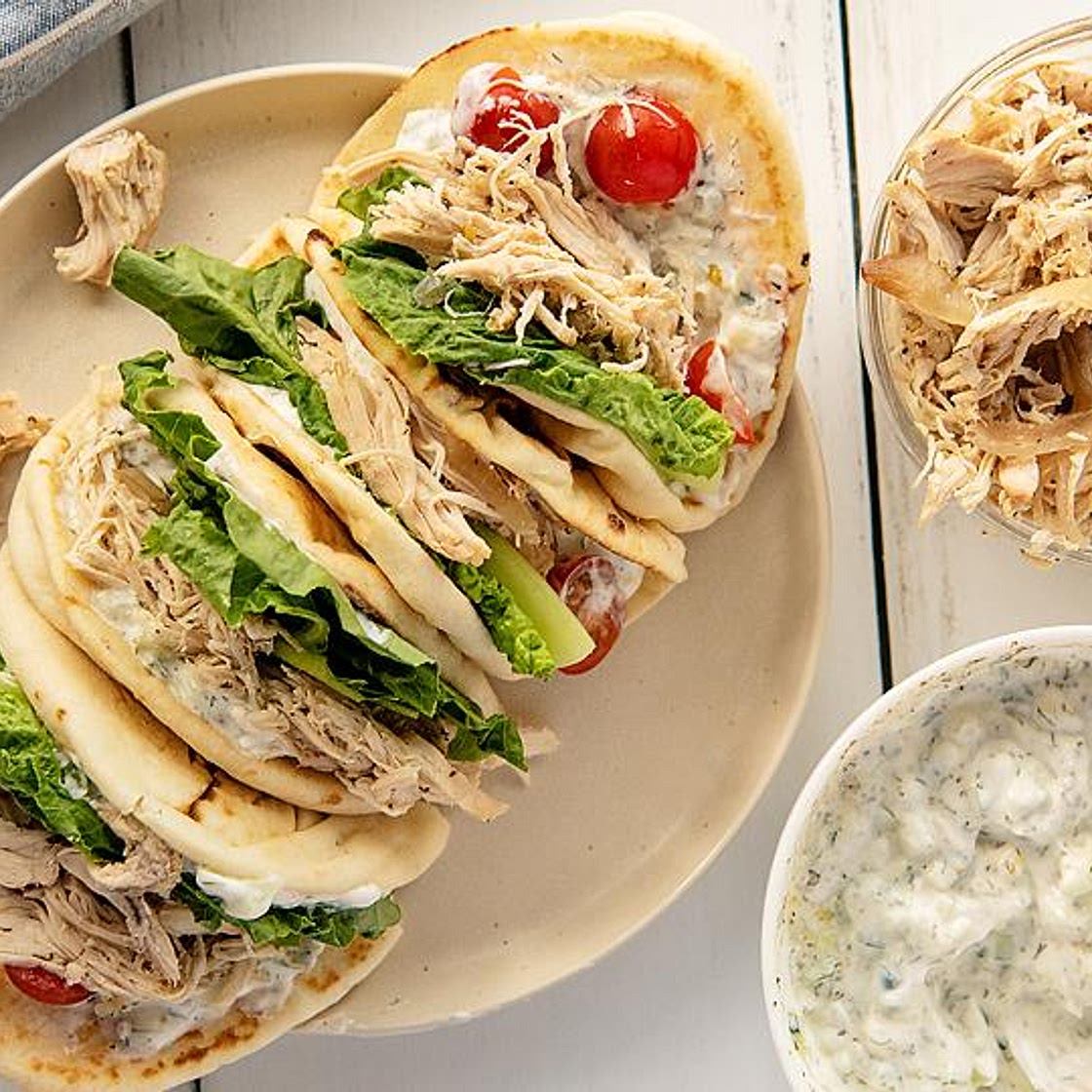 Slow Cooker Greek Chicken Gyros with Tasty Tzatziki Sauce