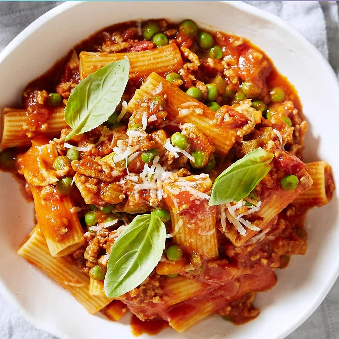 Simple Bolognese with Basil & Peas
