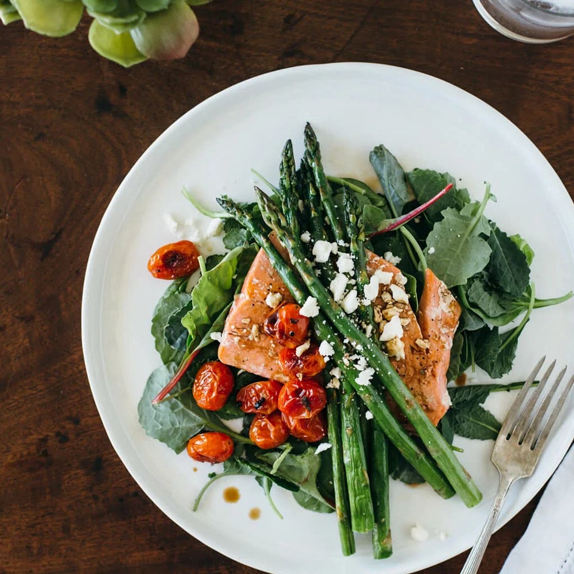 Salmon Asparagus Salad with Blistered Tomatoes