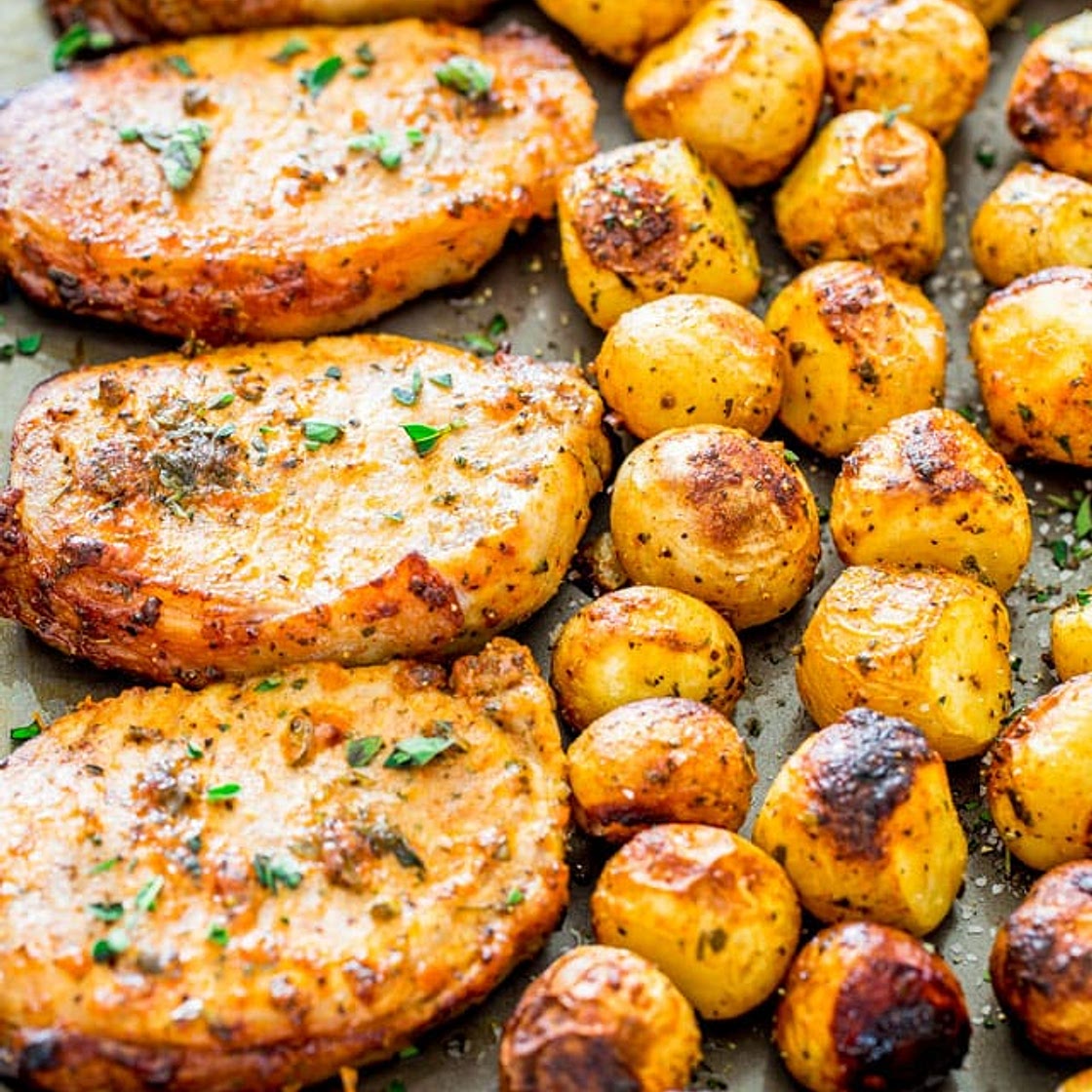 Ranch Pork Chops and Potatoes Sheet Pan Dinner