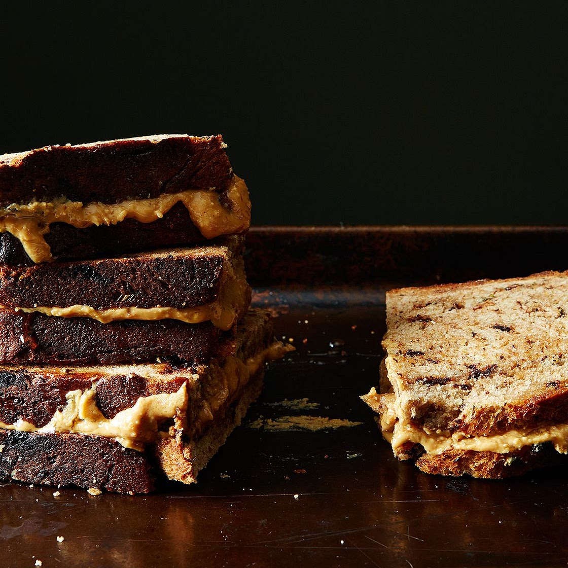 Toasted Peanut Butter and Honey Sandwich on Rosemary Chocolate Bread