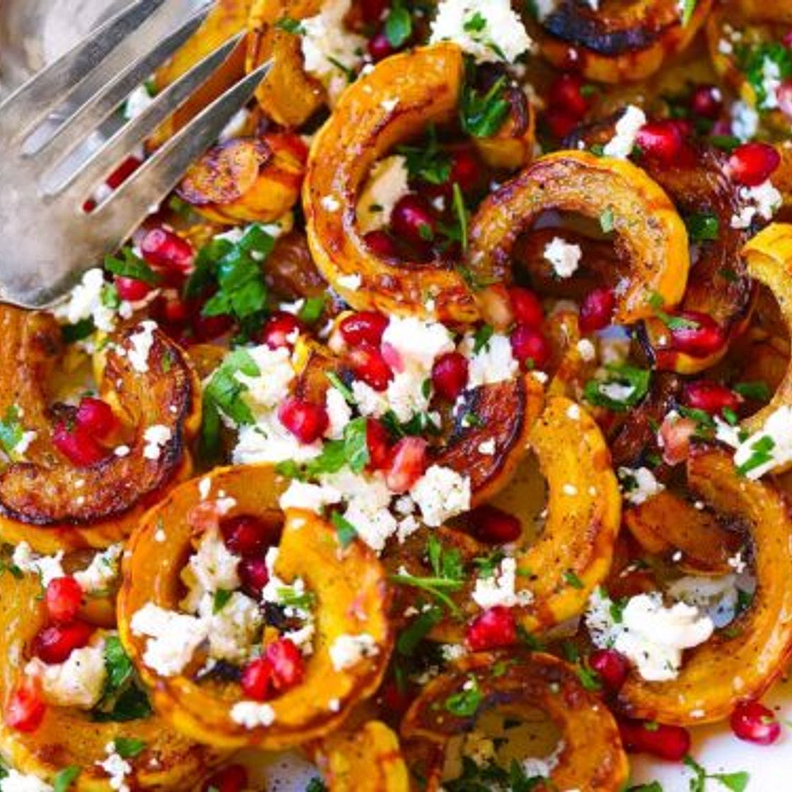 Maple Roasted Delicata Squash with Feta and Herbs