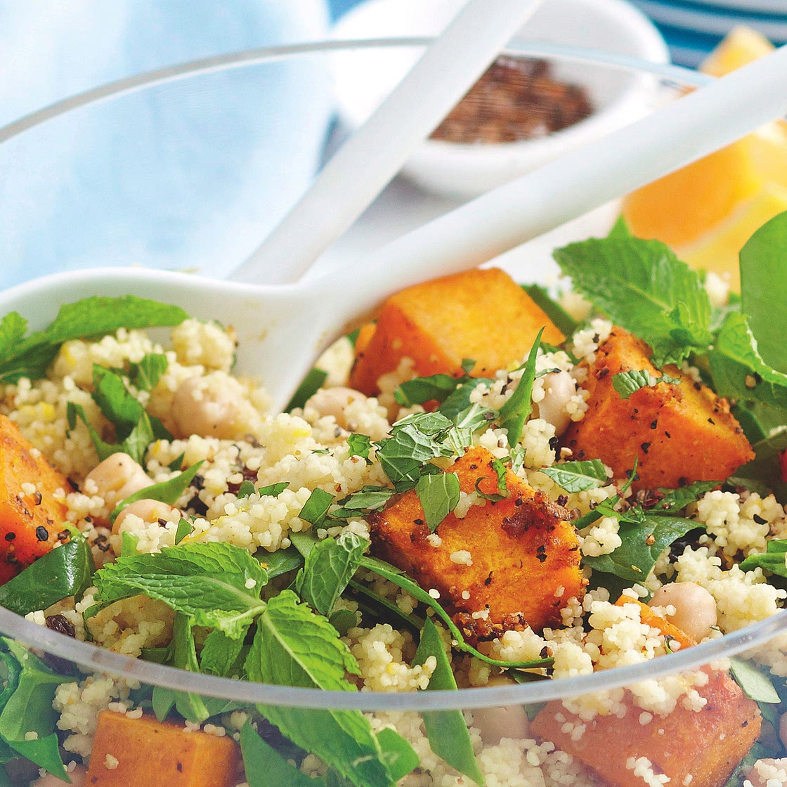 Roast pumpkin and spinach salad