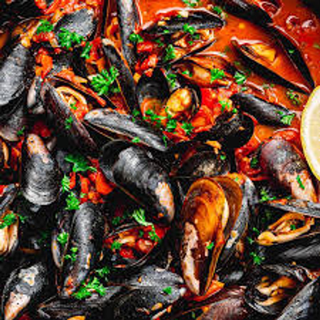 Tomato chilli mussels