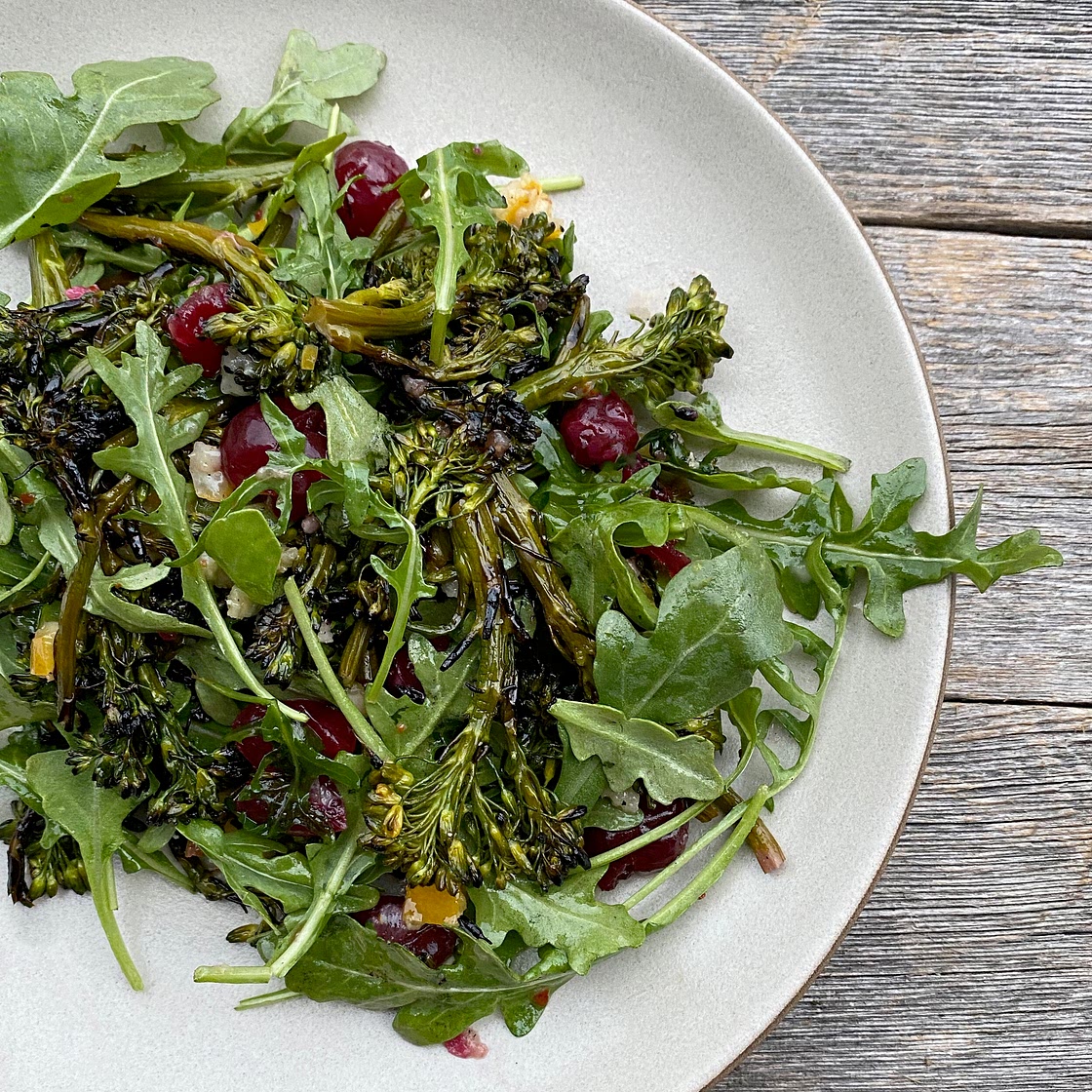 Grilled Broccolini & Arugula Salad w/ Pickled Cranberries