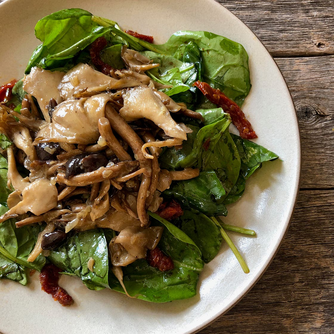 Wild Mushroom Spinach Salad
