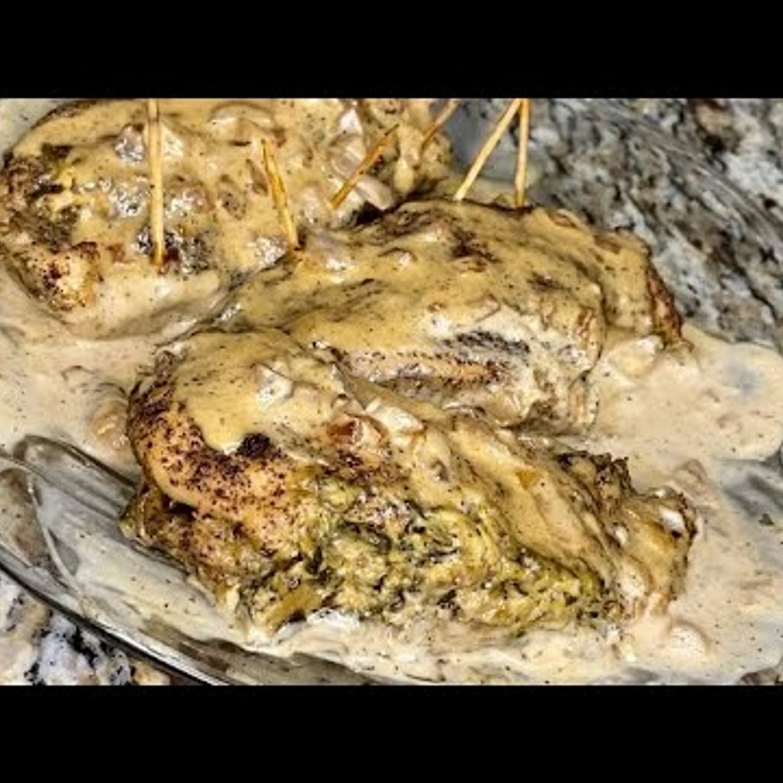 stuffed chicken w/ creamy mushroom sauce