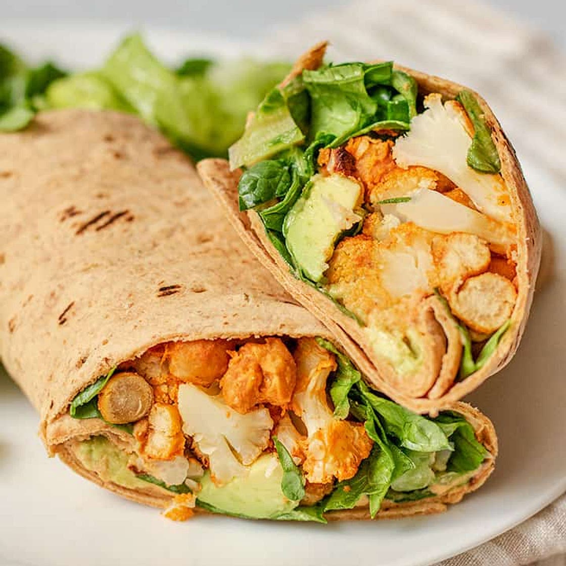 Buffalo Cauliflower Chickpea Wraps