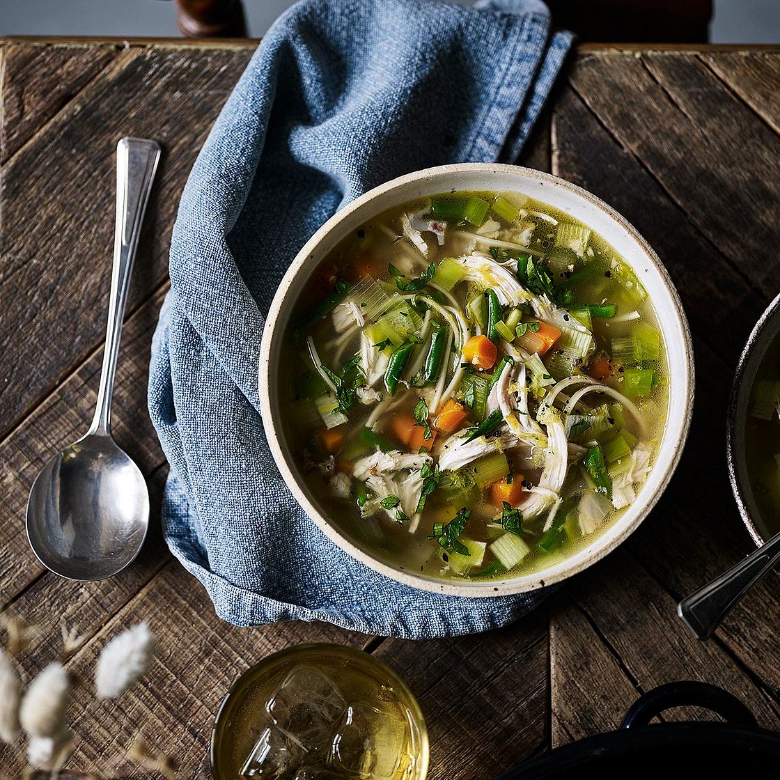 Chicken and leek noodle soup