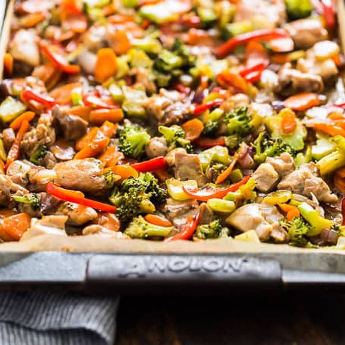Honey Garlic Chicken and Veggie Sheet Pan Stir Fry