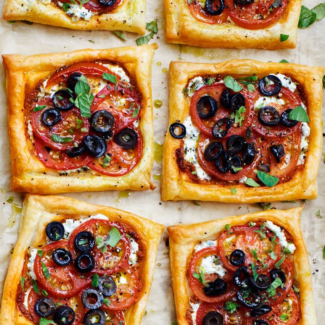 Tomato, Black Olive & Ricotta Puff Tarts