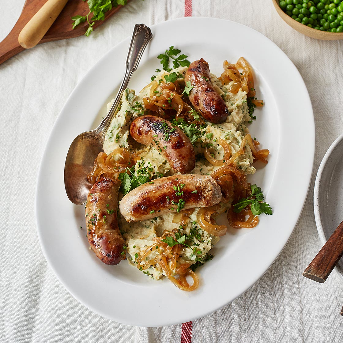 Bangers and butter bean mash recipe on Second Nature