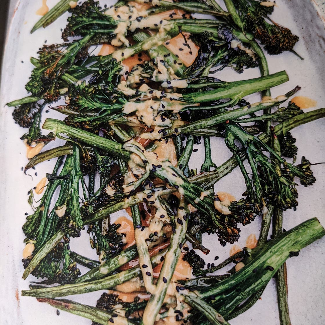 Roast Green Beans and Tenderstem with sesame sauce