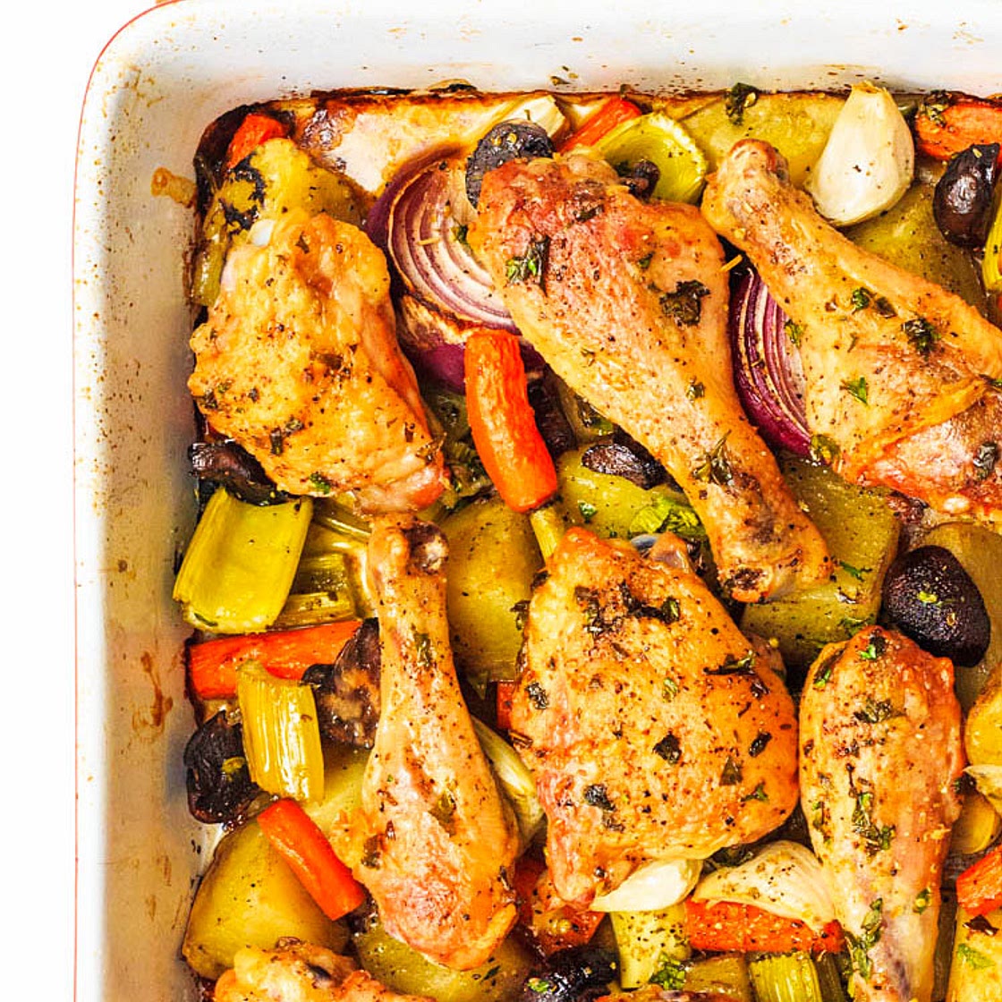 Chicken Roasted on a Bed of Vegetables