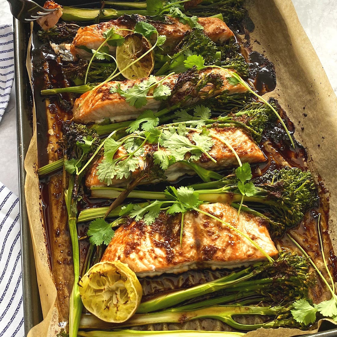 Baked salmon, ginger, and broccolini. — The Cordony Kitchen — Amanda Cordony