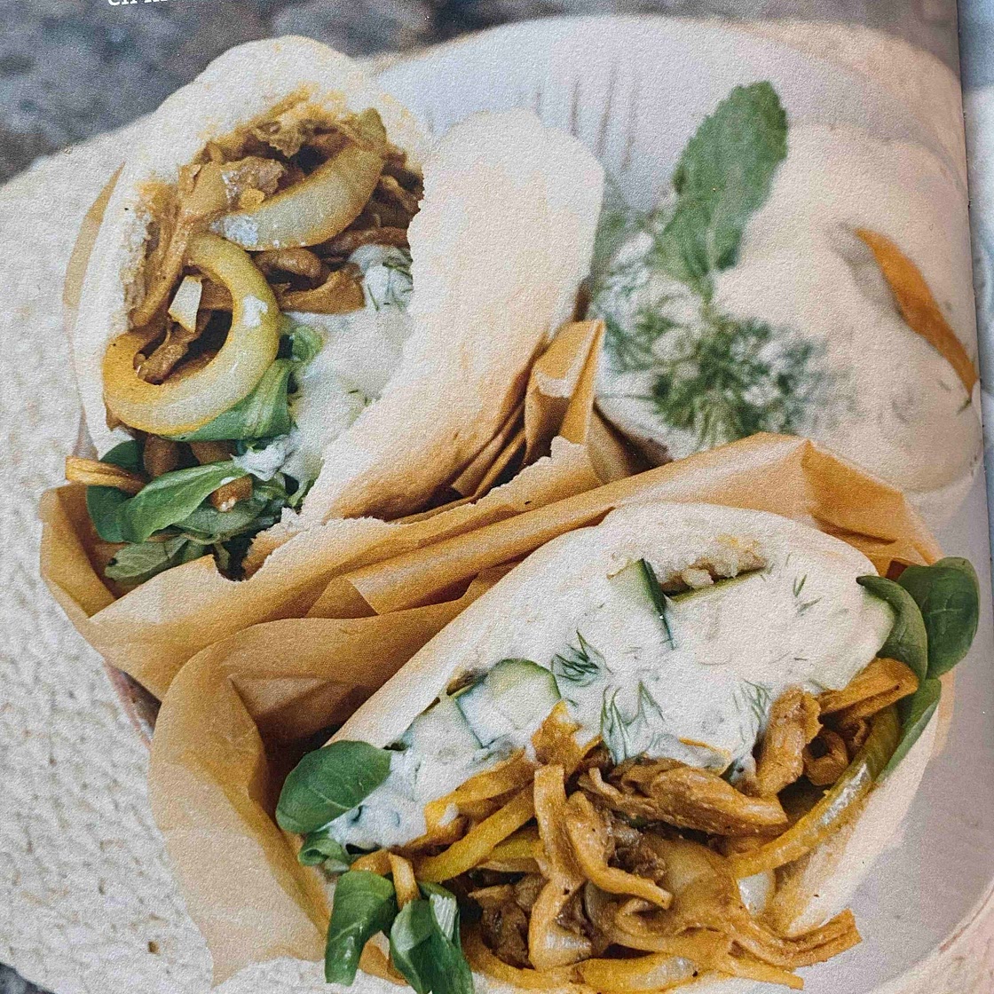Oyster mushroom shawarma with garlic mayonaise 