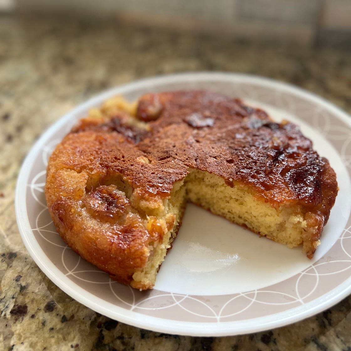 Caramelized Banana Pancake Cake in a pan