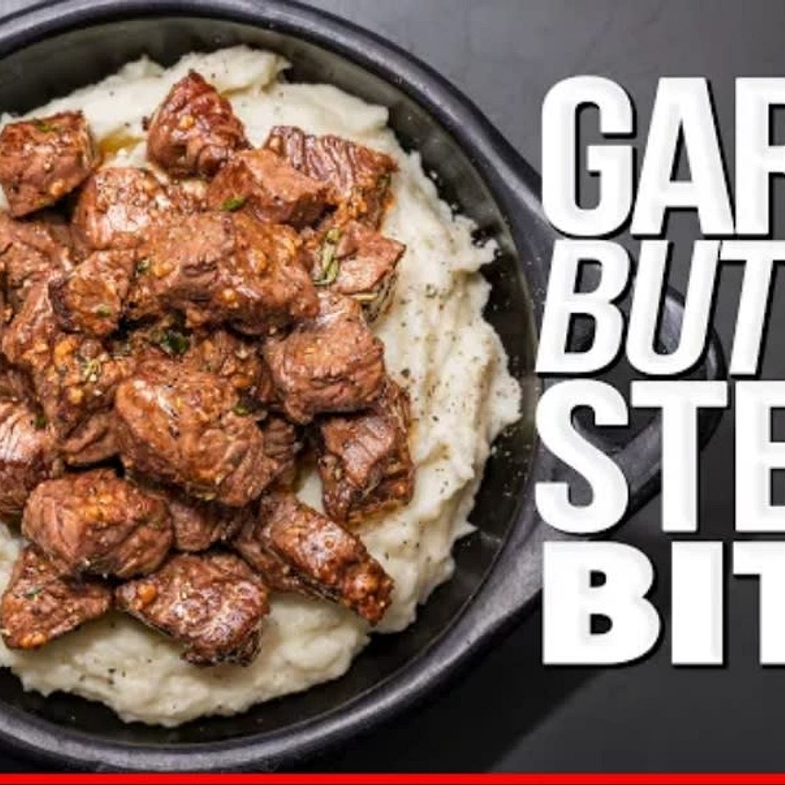 Garlic butter steak bites and mashed potatoes