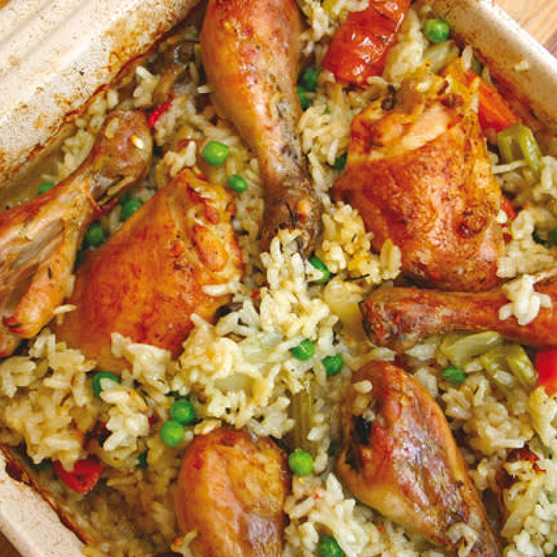 Oven-baked chicken risotto