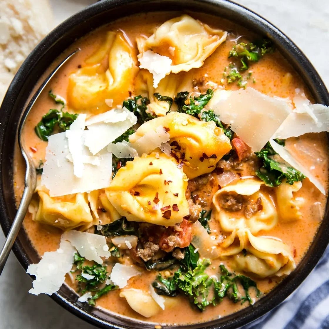 Tortellini Soup with Italian Sausage and Kale