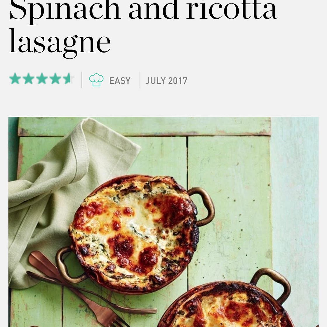 Spinach and pine nut lasagna
