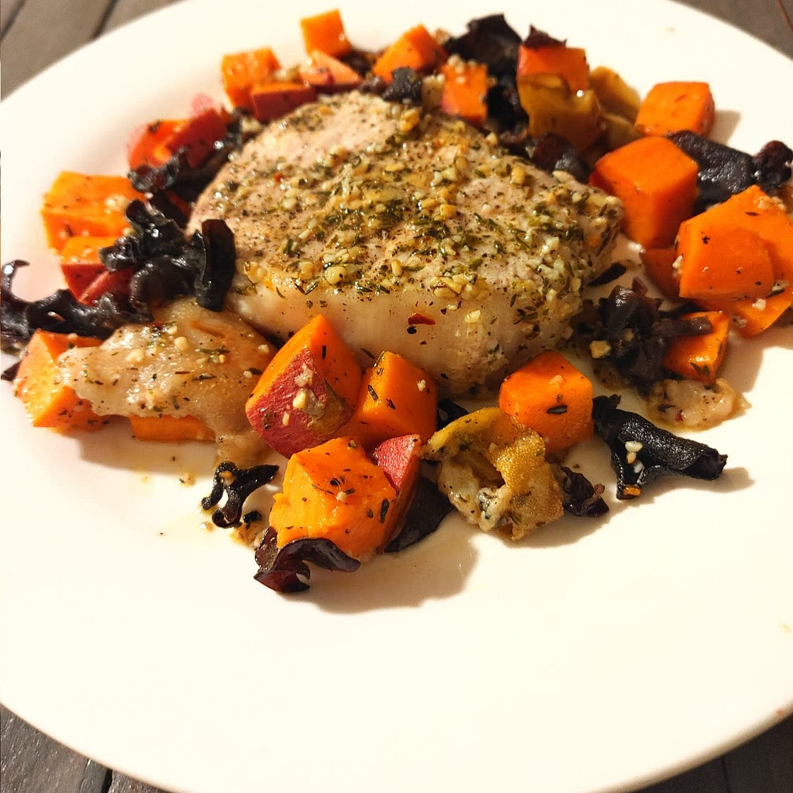 Pork Chop Skillet with Pears and Red Onions