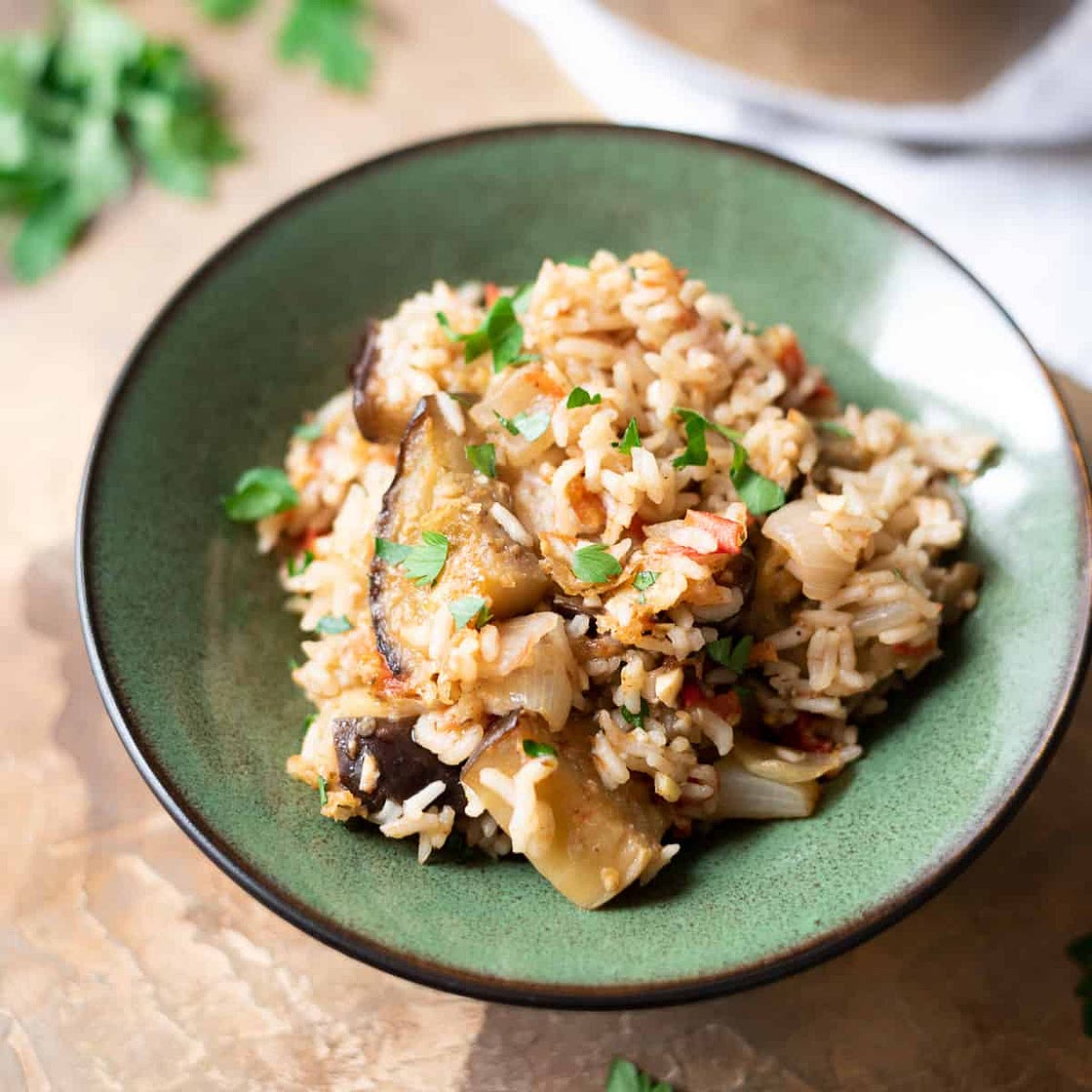 One Pot Greek Eggplant and Rice