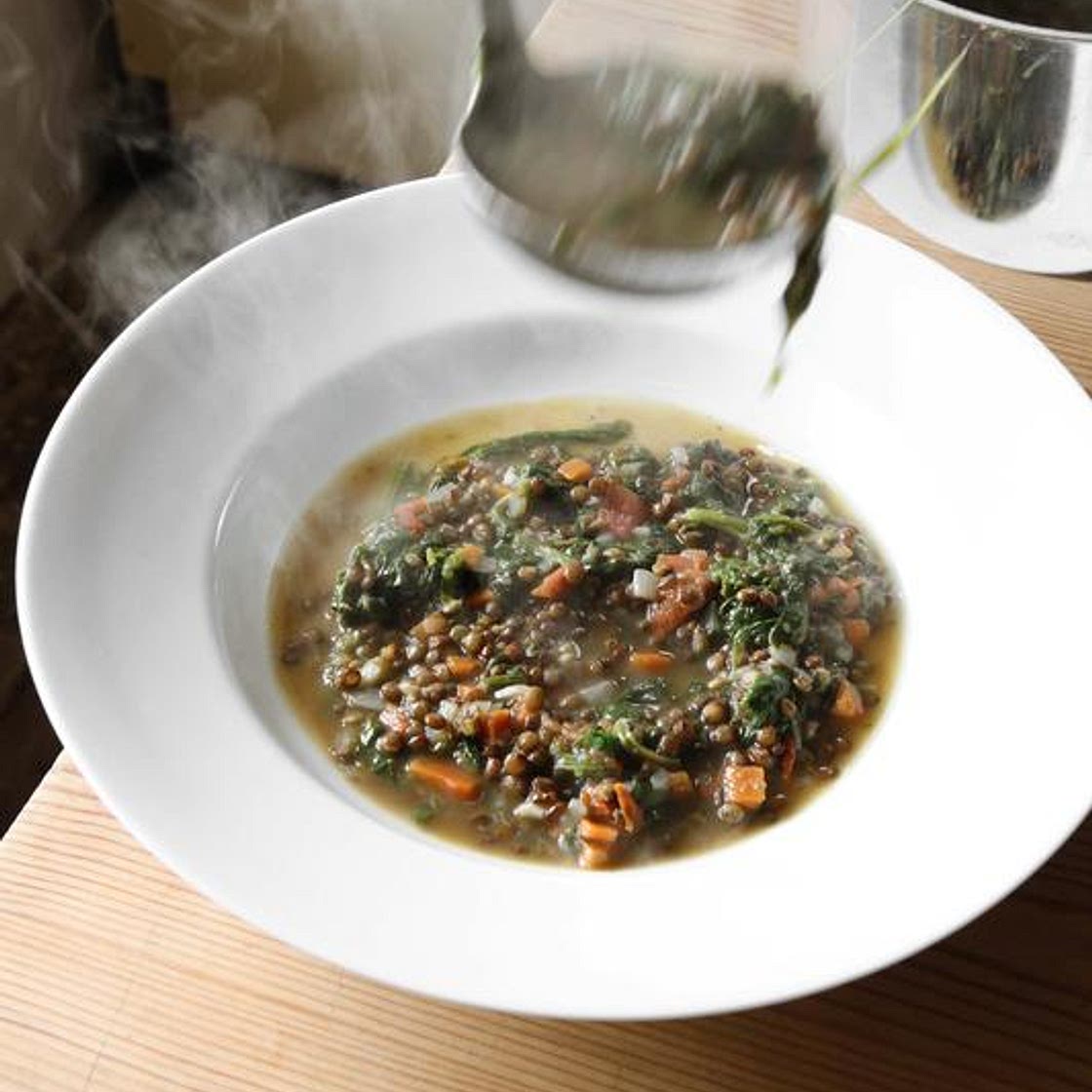 Puy lentil and spinach soup