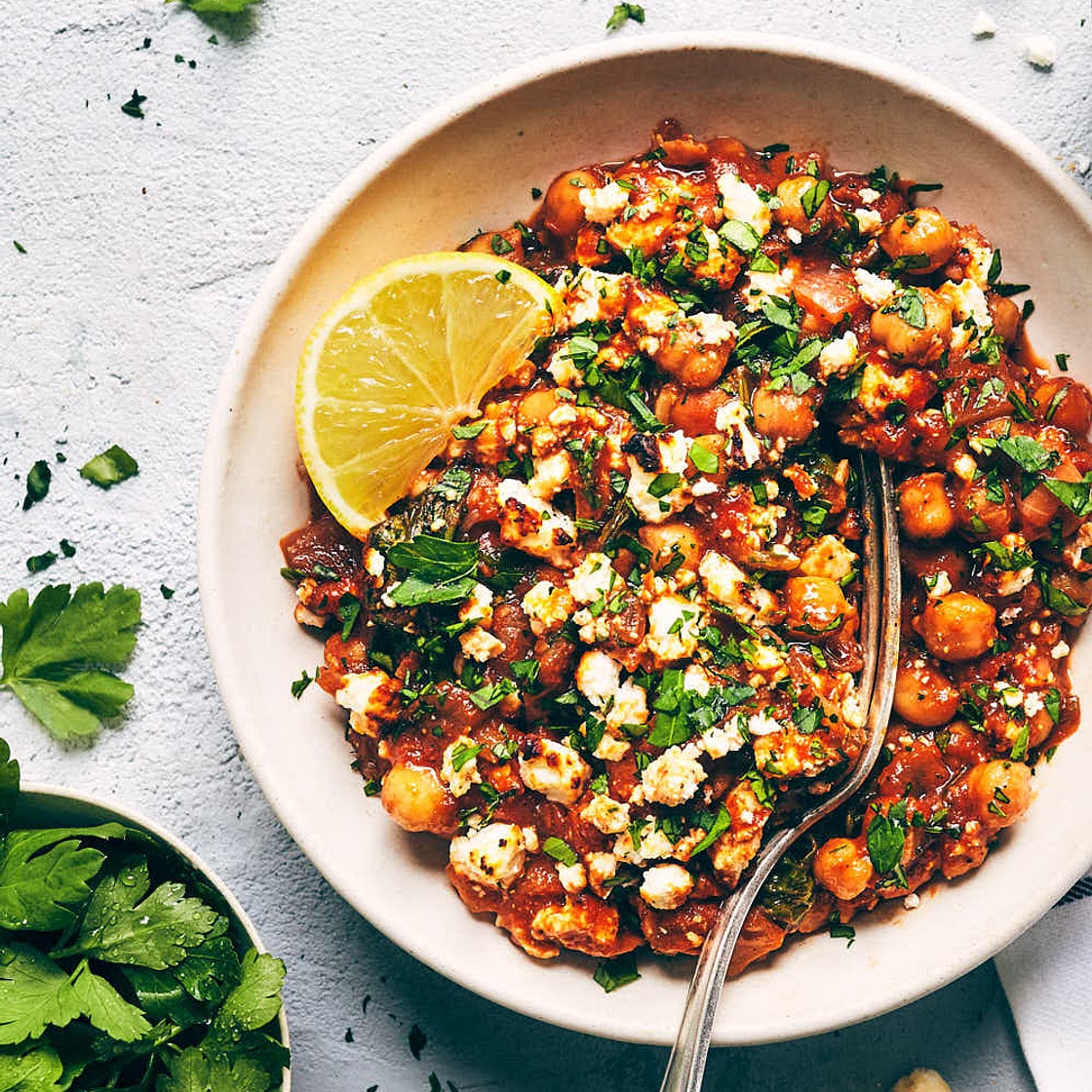 Mediterranean Chickpea Casserole with Spinach and Feta