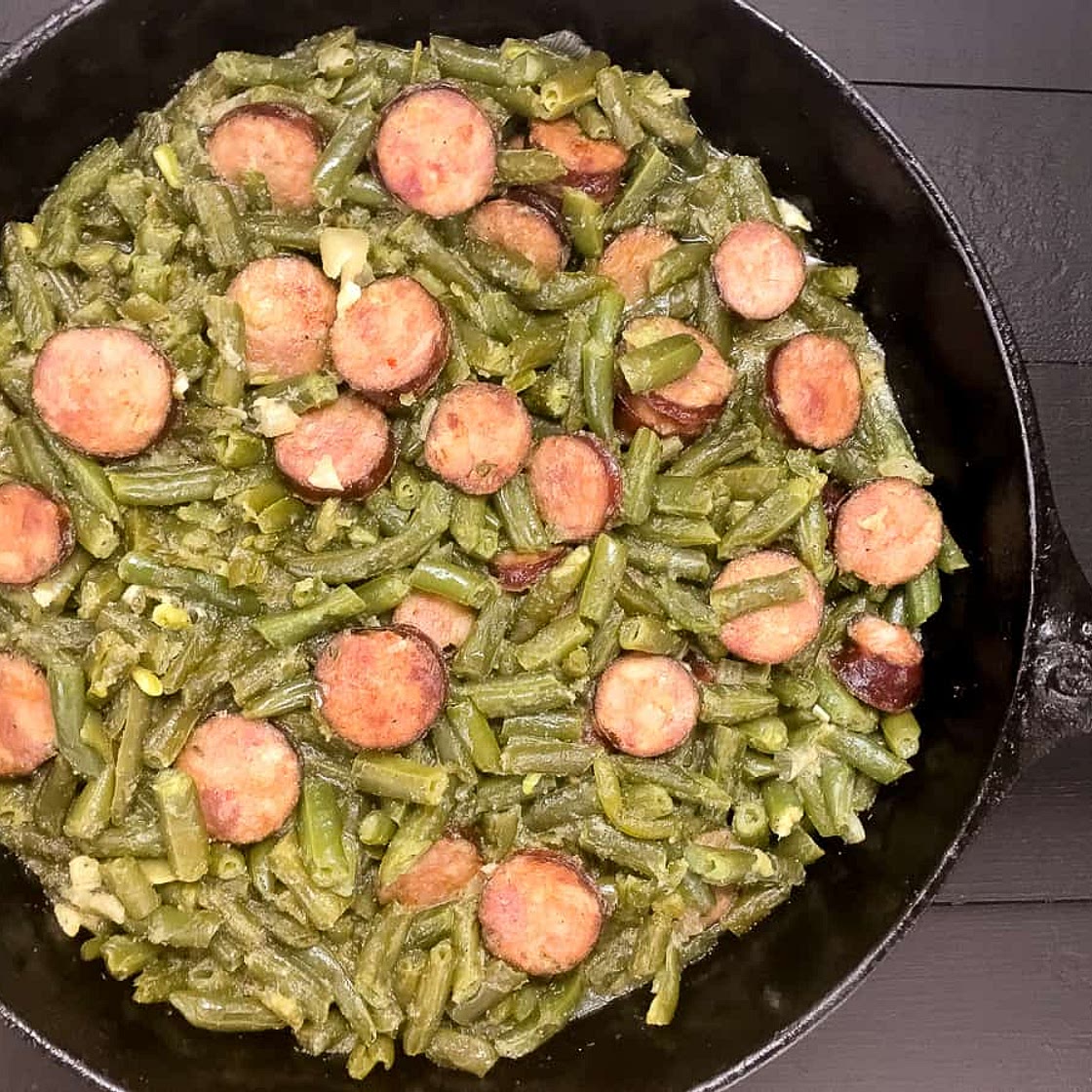 Cajun Smothered Green Beans With Sausage