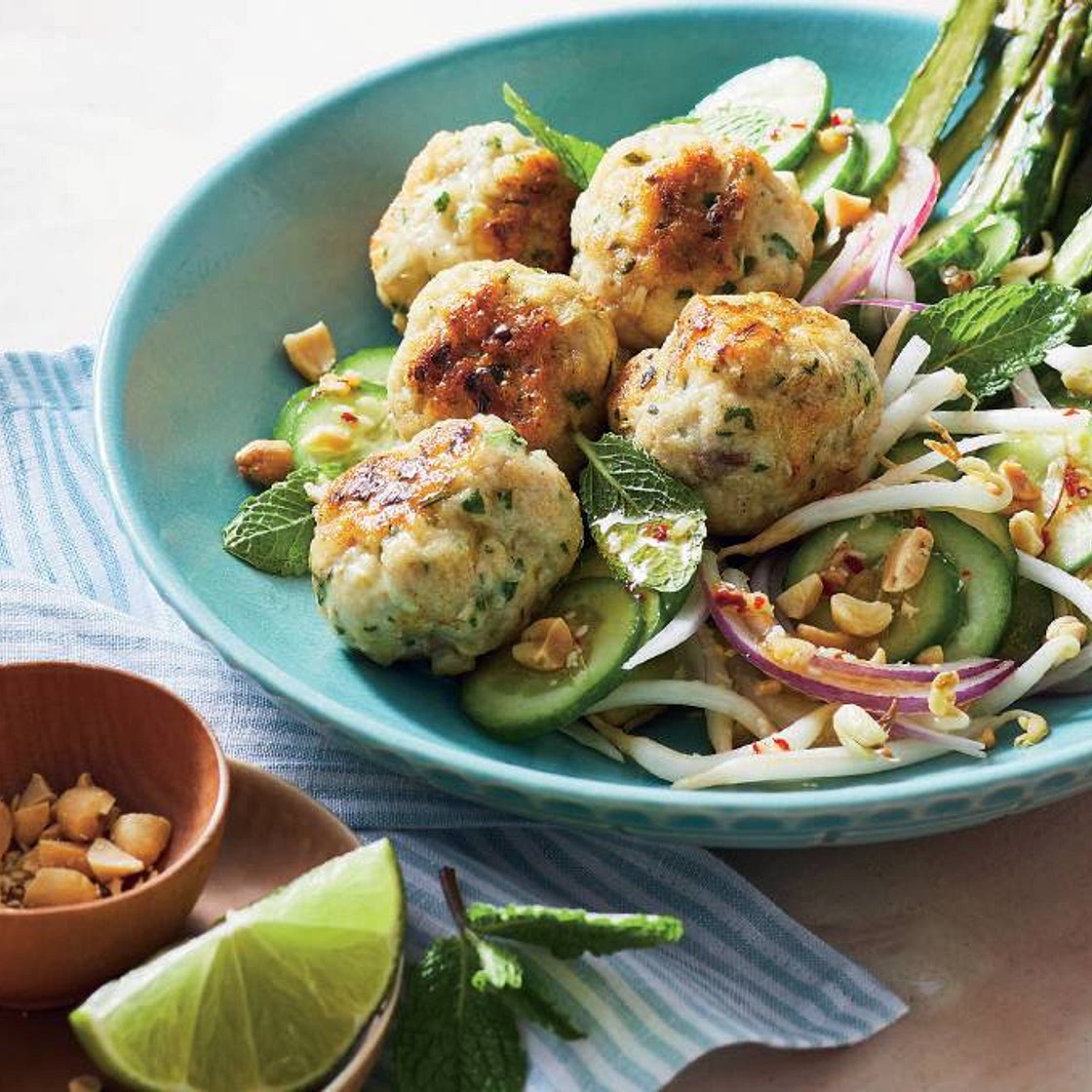 Thai fish balls with pickled cucumber salad