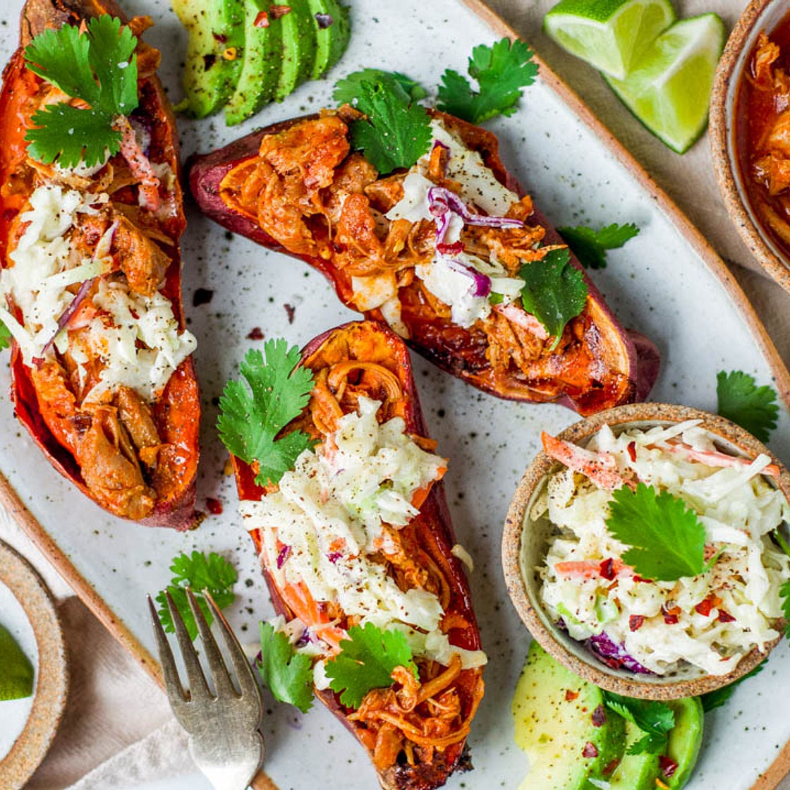 Gut-Friendly Instant Pot BBQ Chicken Stuffed Sweet Potatoes