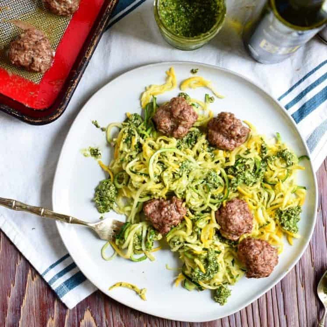 Lamb and pistachio meatball 'spaghetti'