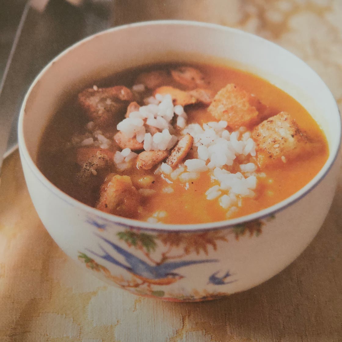 Pumpkin and Rice Soup with Za'atar Croutons